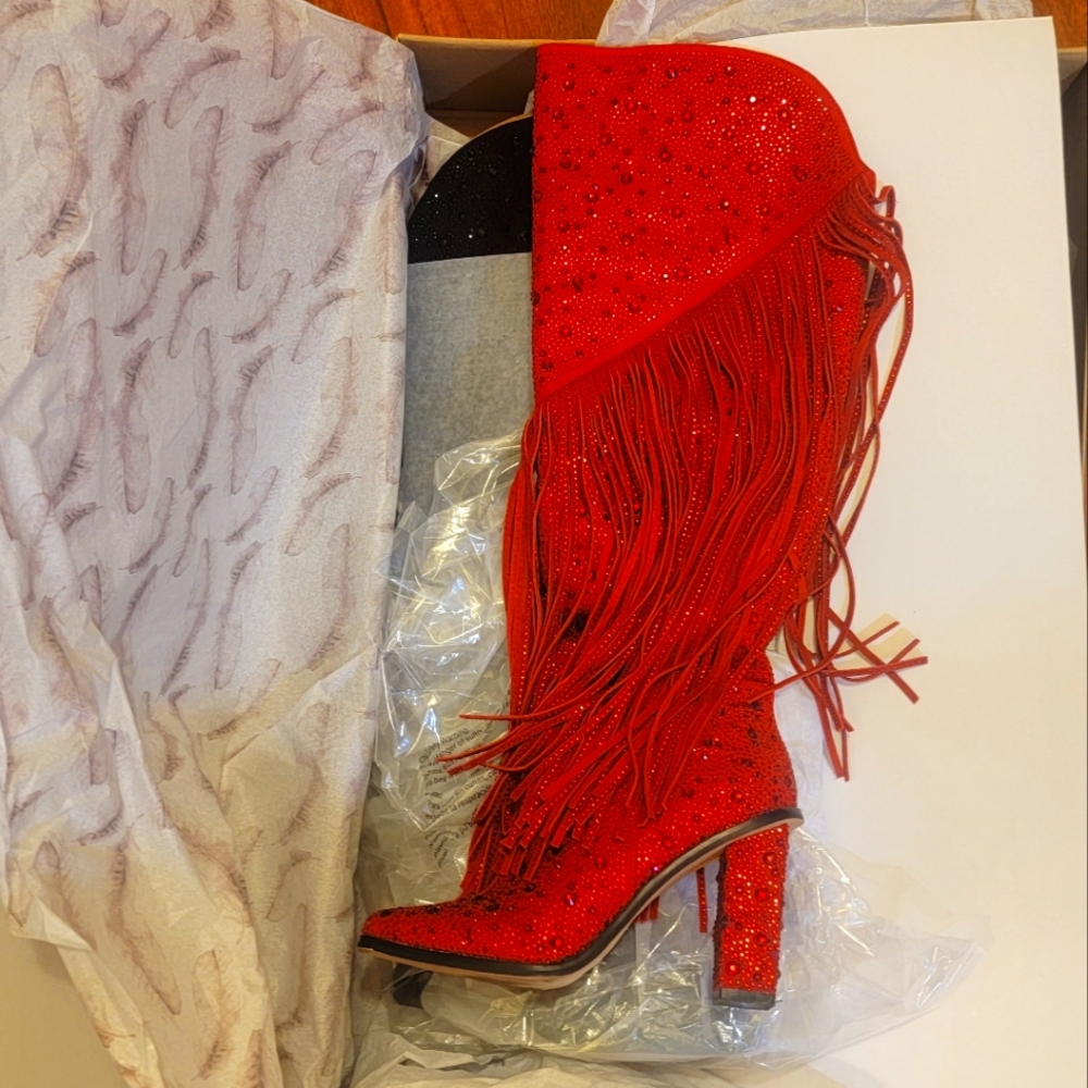Red Crystal Embelished Boots Jessica Simpson